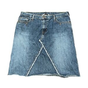 Y2K Abercrombie Fitch Denim Mini Skirt Distressed Raw Hem Blue Women's 12 USA